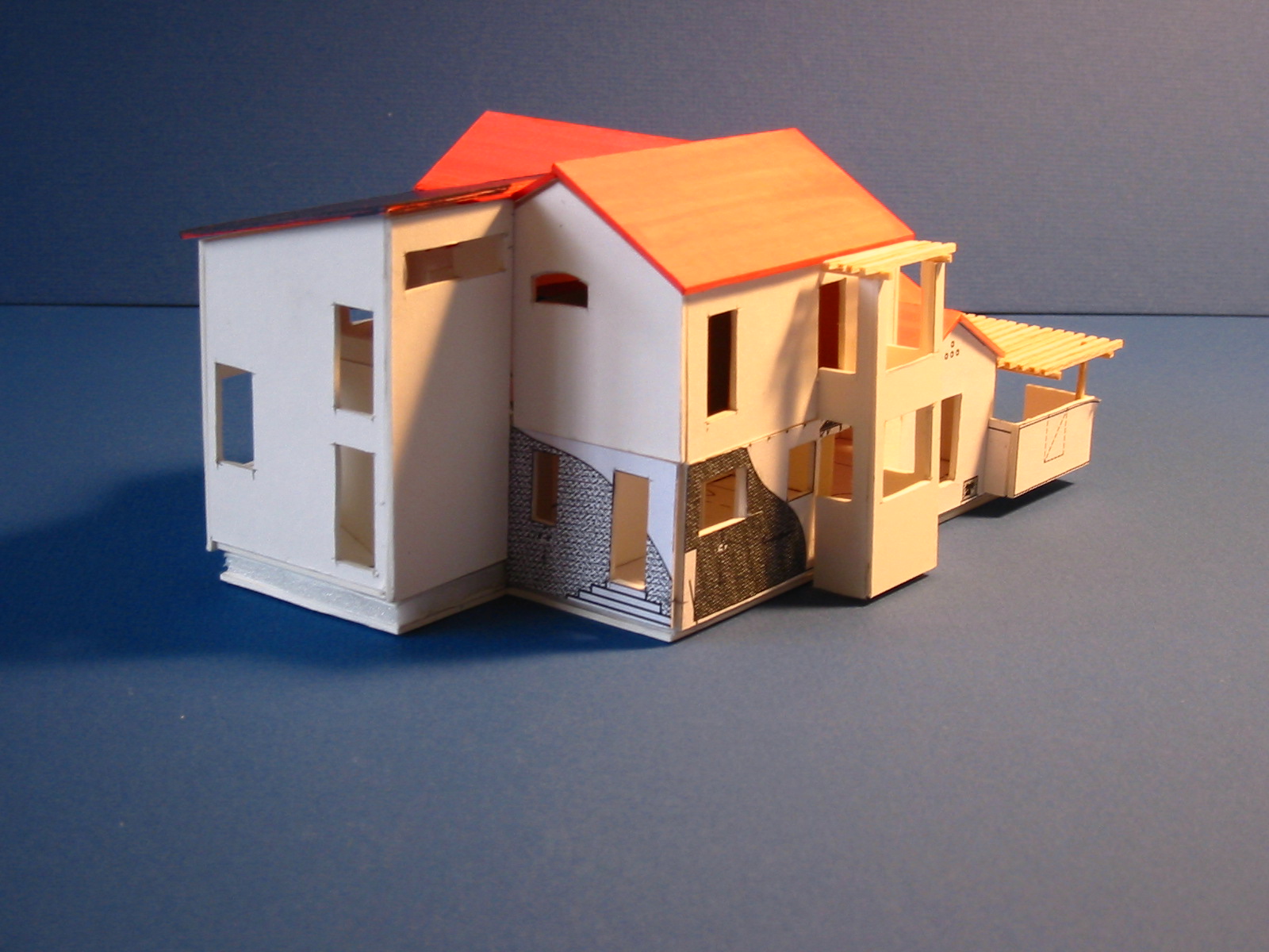 The small (1/16 inch scale) model of the addition, from the back corner.
