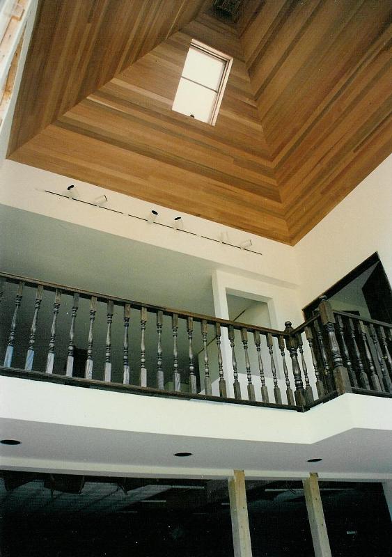 Looking up into the two story space from below. The lighting was aimed up so tha