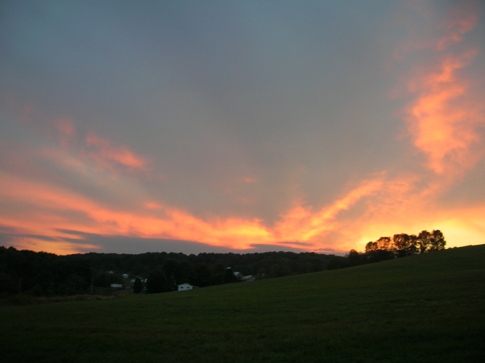 Sunset over farm country.