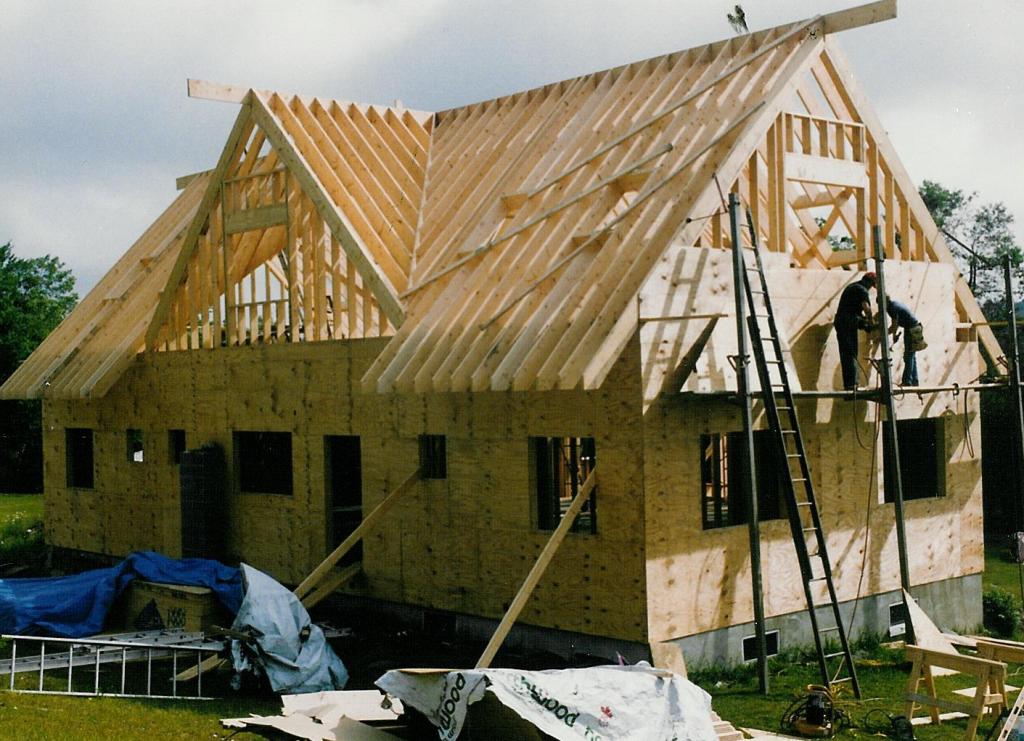During framing, from the hill above the house.