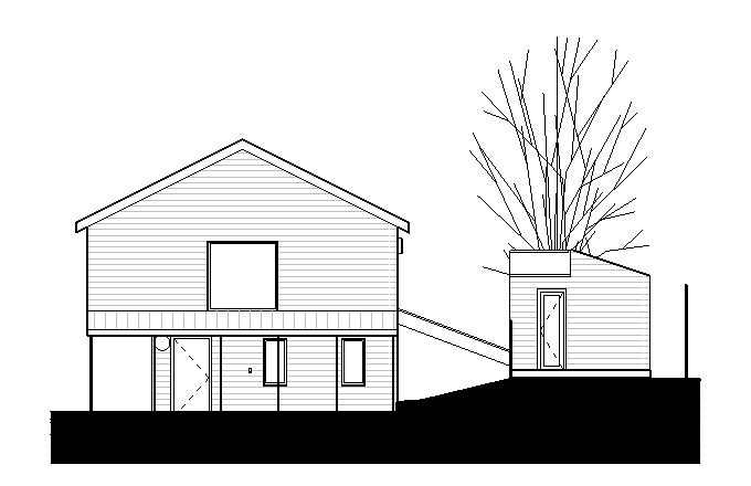 East elevation of garage also showing the sauna.