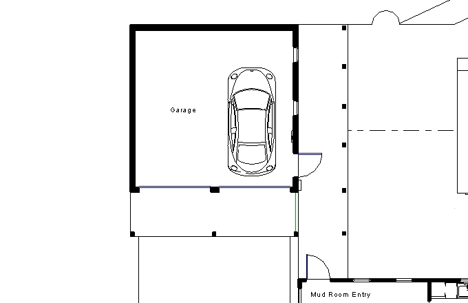 First Floor of the garage showing walkway to sauna and ramp to second floor. The