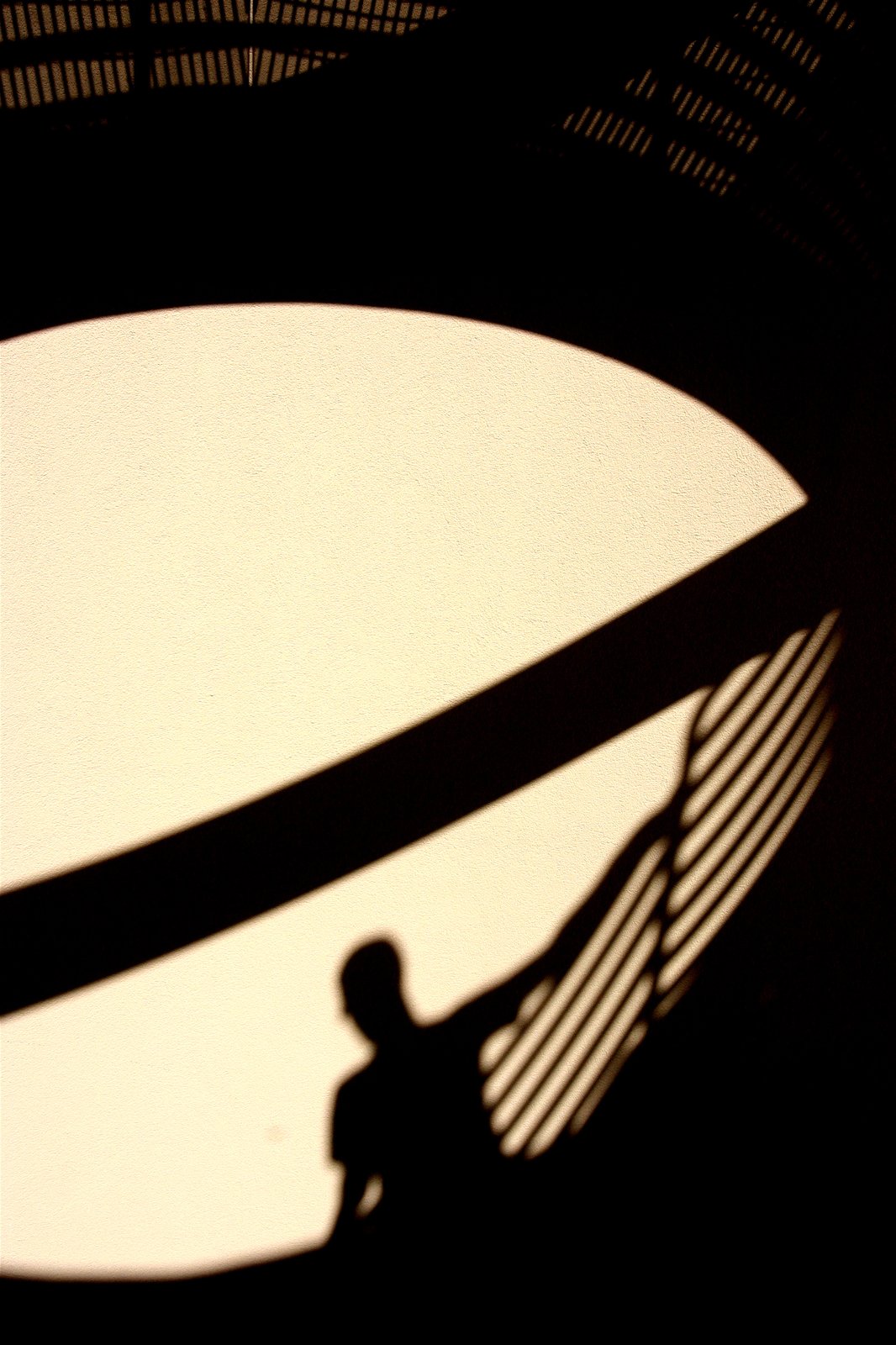 The shadow cast inside the stair tower, of a figure on the internal stair up to 