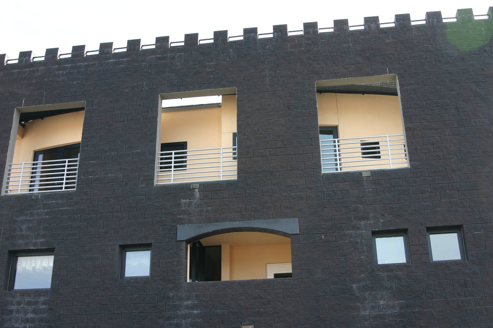 Looking up at the north facade of the Guest Wing.
