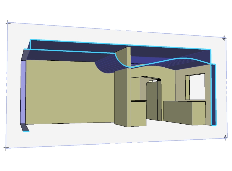 A computer sketch, in section, showing how the vaulted ceiling in the kitchen wo