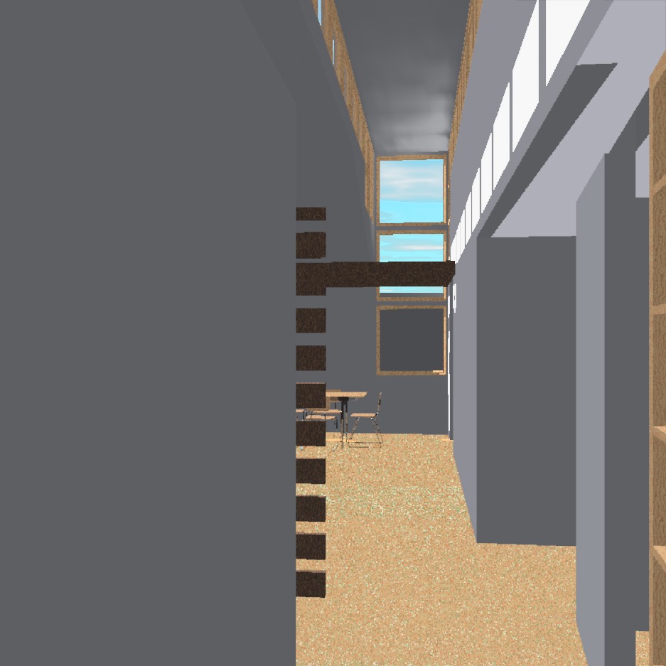 Looking down the spine, which served as an organizer for the addition and the ex