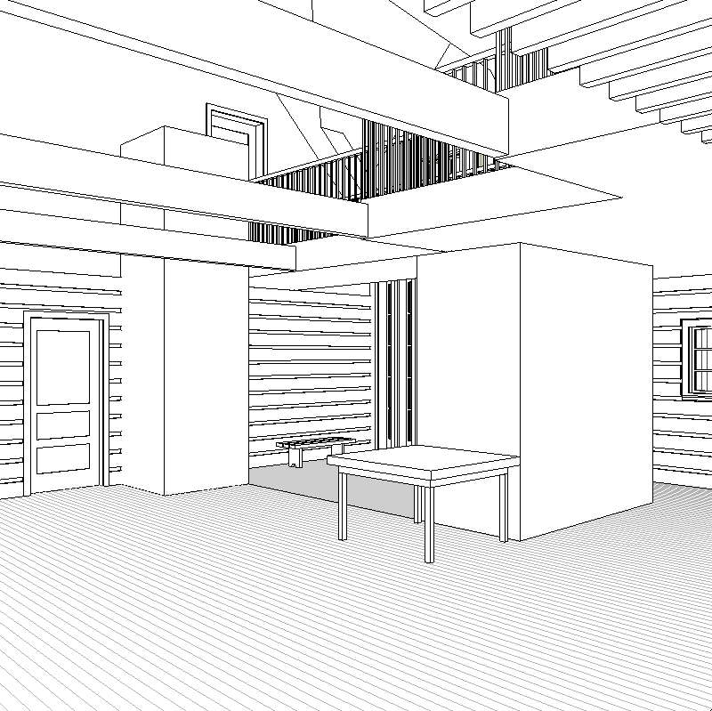 Looking from the dining area over toward the entrance and the door to the Master