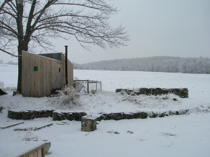 Winter view of sauna.