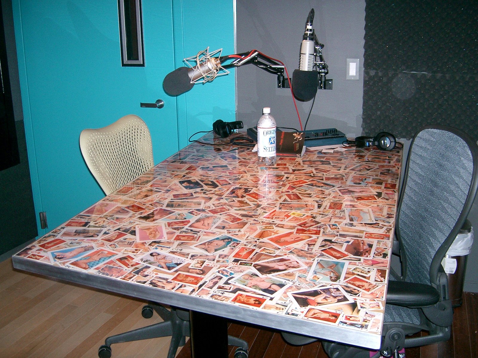 The desk in the recording studio.