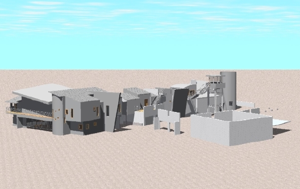 A computer-generated view from the south east. The line of small volumes that wa