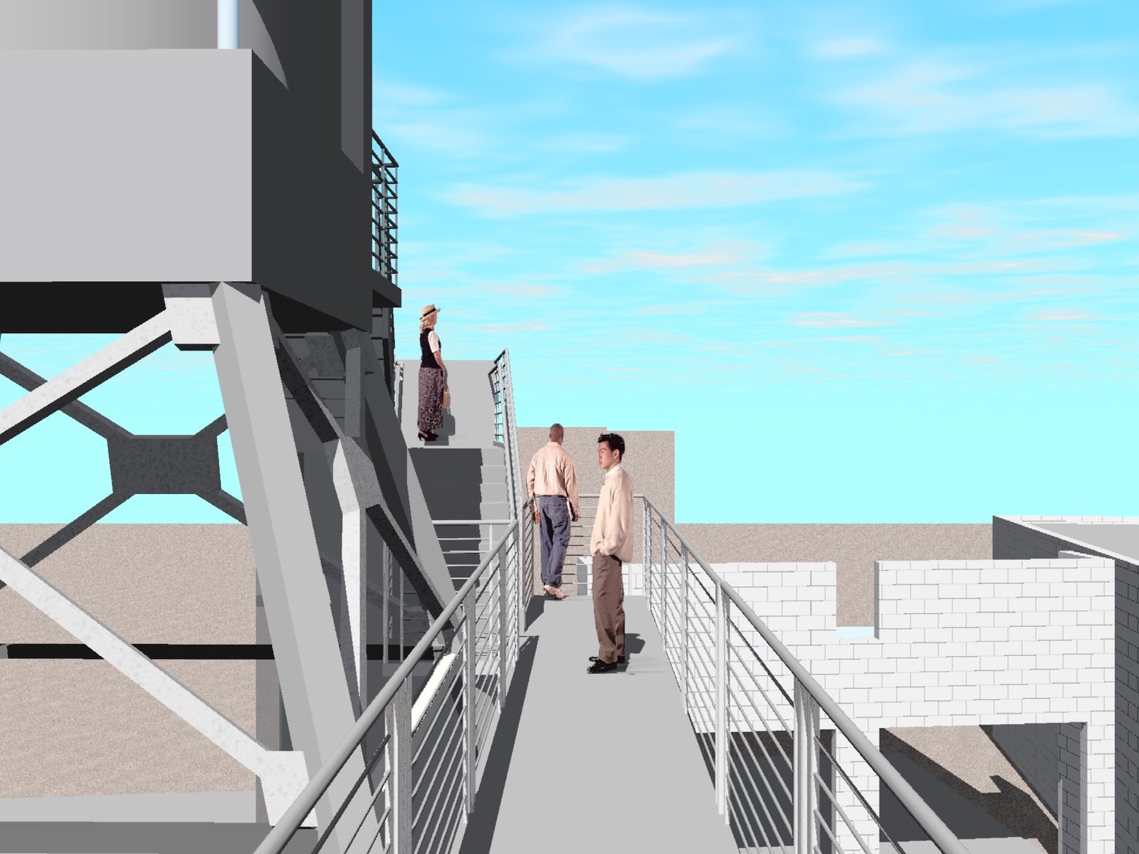 The view along the bridge from the existing office, showing the steel structure 