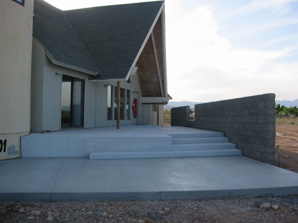 Looking toward the front door of the original structure, across the new terrace.