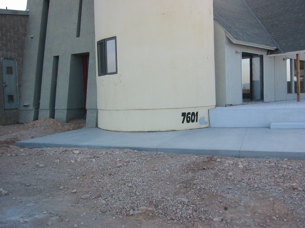 The intersection of the new terrace and the cylindrical stair tower.
