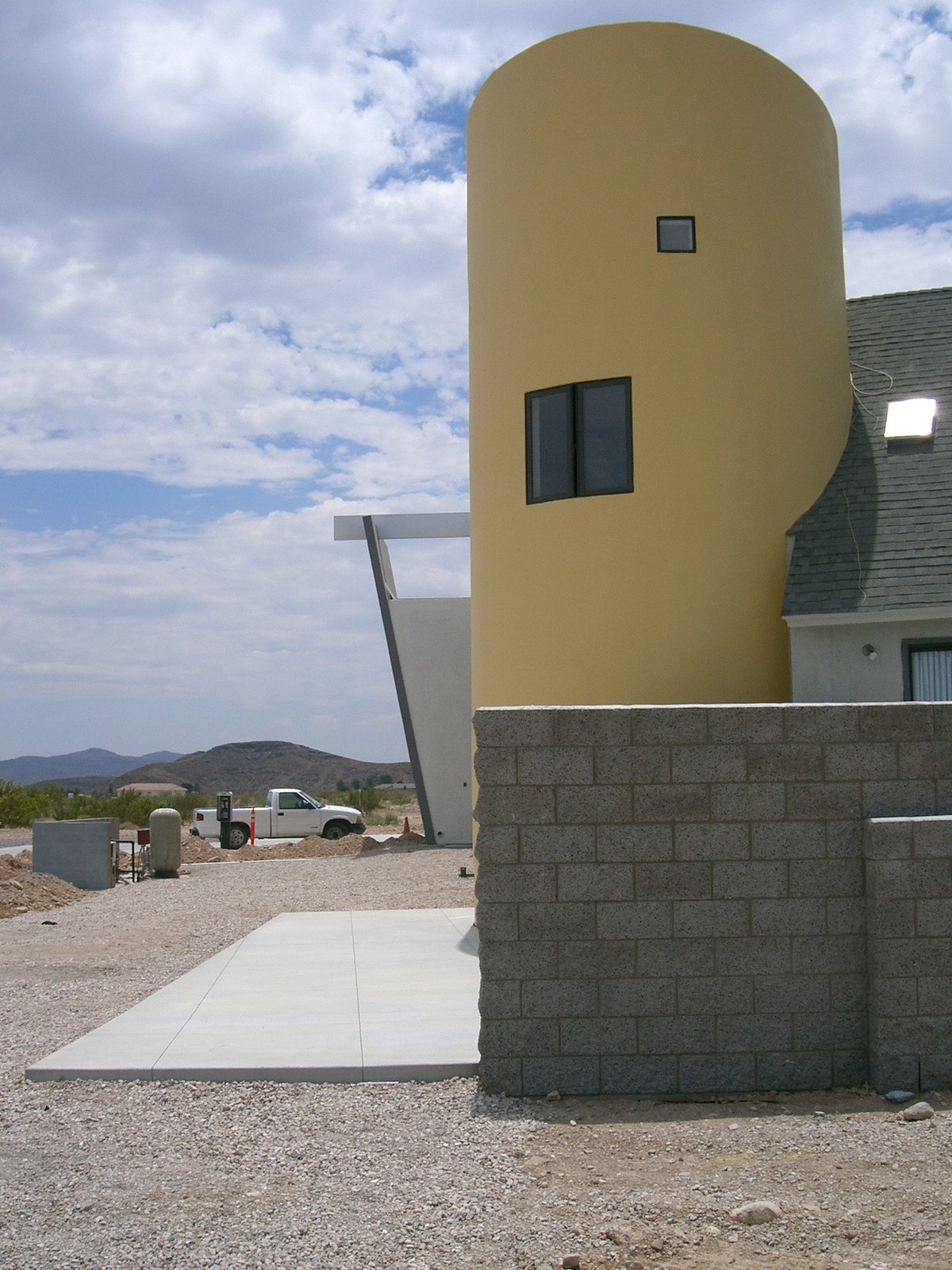 Looking south, showing the various forms against one another, the strict planar 