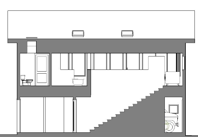 A section though the stair, looking west.