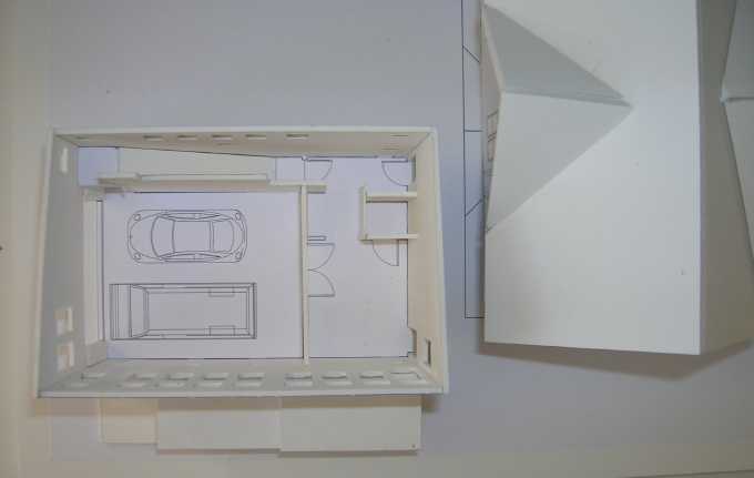 The sixteenth inch scale model with the roof and second floor removed.