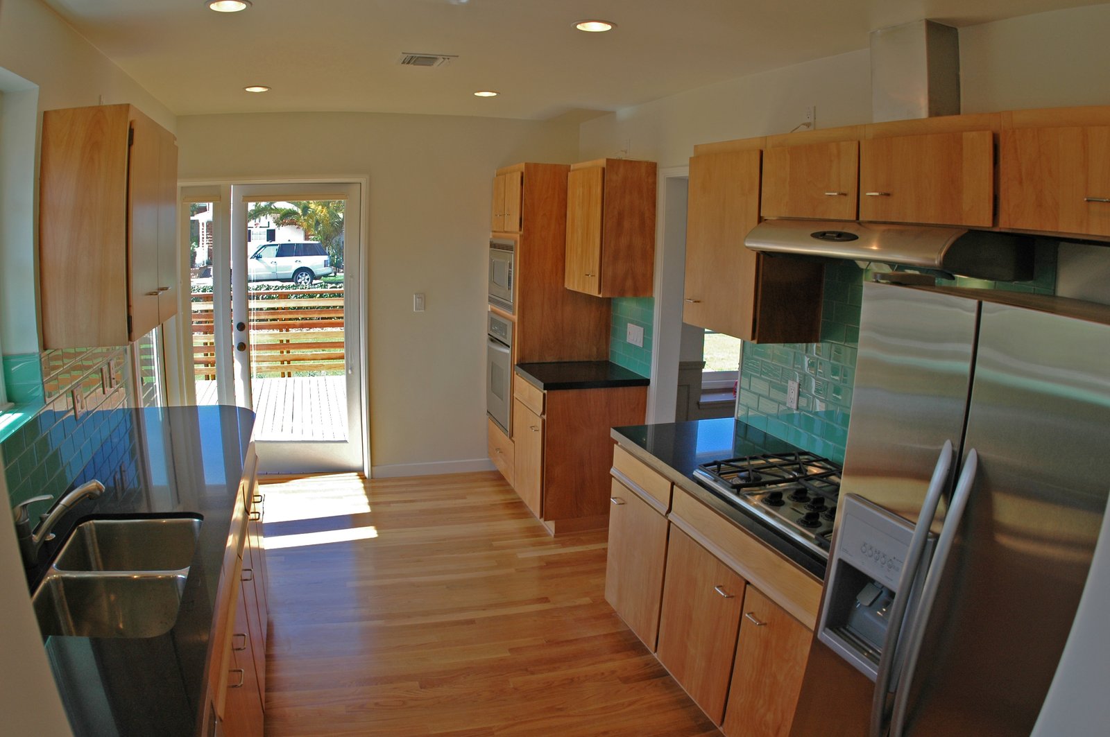 Looking from the kitchen out onto the new deck.