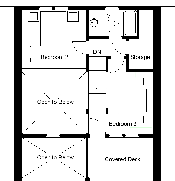 Second floor plan:  The second floor has two small bedroom but could be used as 