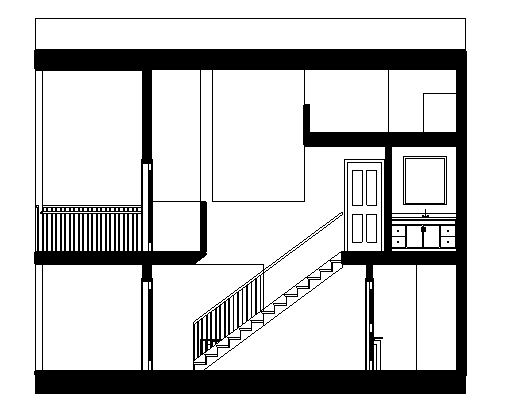 Section of through stair looking toward the west. It cuts through the 2nd floor 