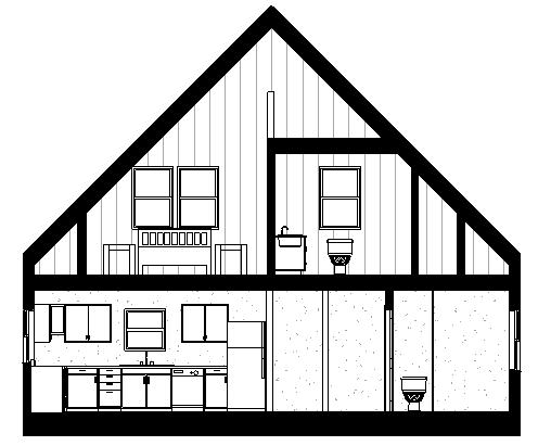 Section through the 2nd floor and 3rd floor loft.  The 3rd floor loft is just a 